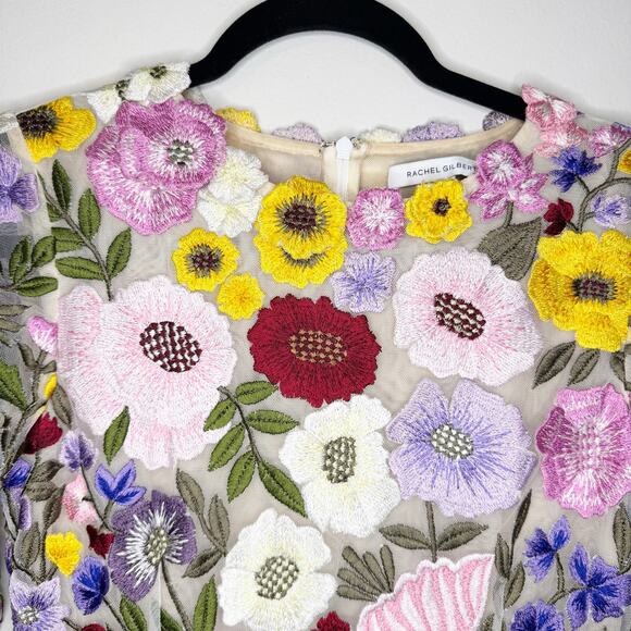 Rachel Gilbert Floral Embroidered Nya Long Sleeve Cocktail Mini Dress 6 US - Picture 6 of 12